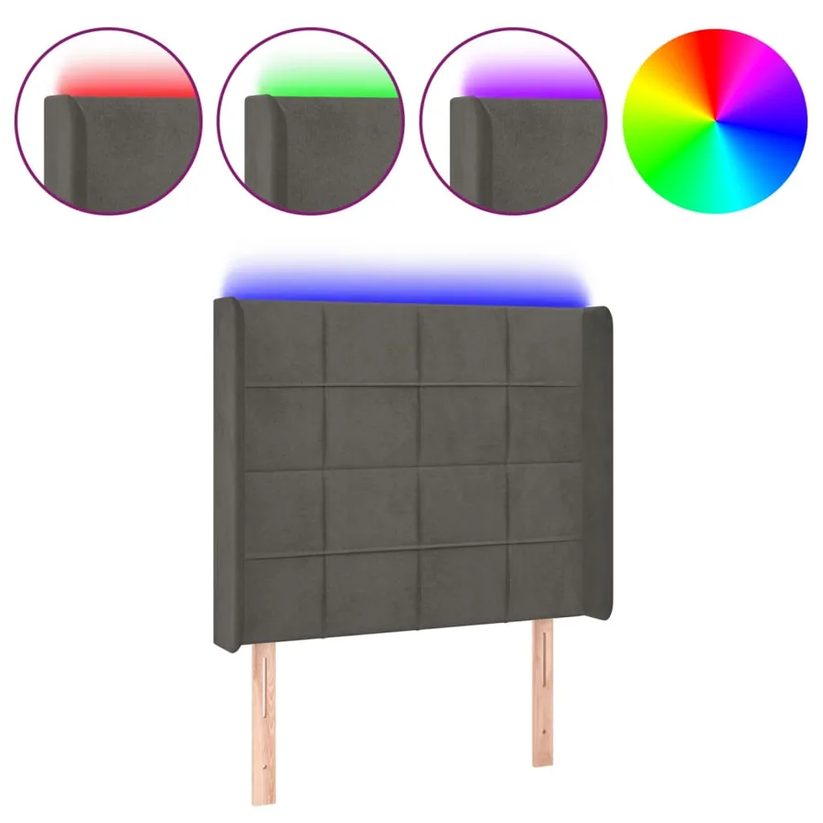 Tête de lit à LED Gris foncé 83x16x118/128 cm Velours - 2