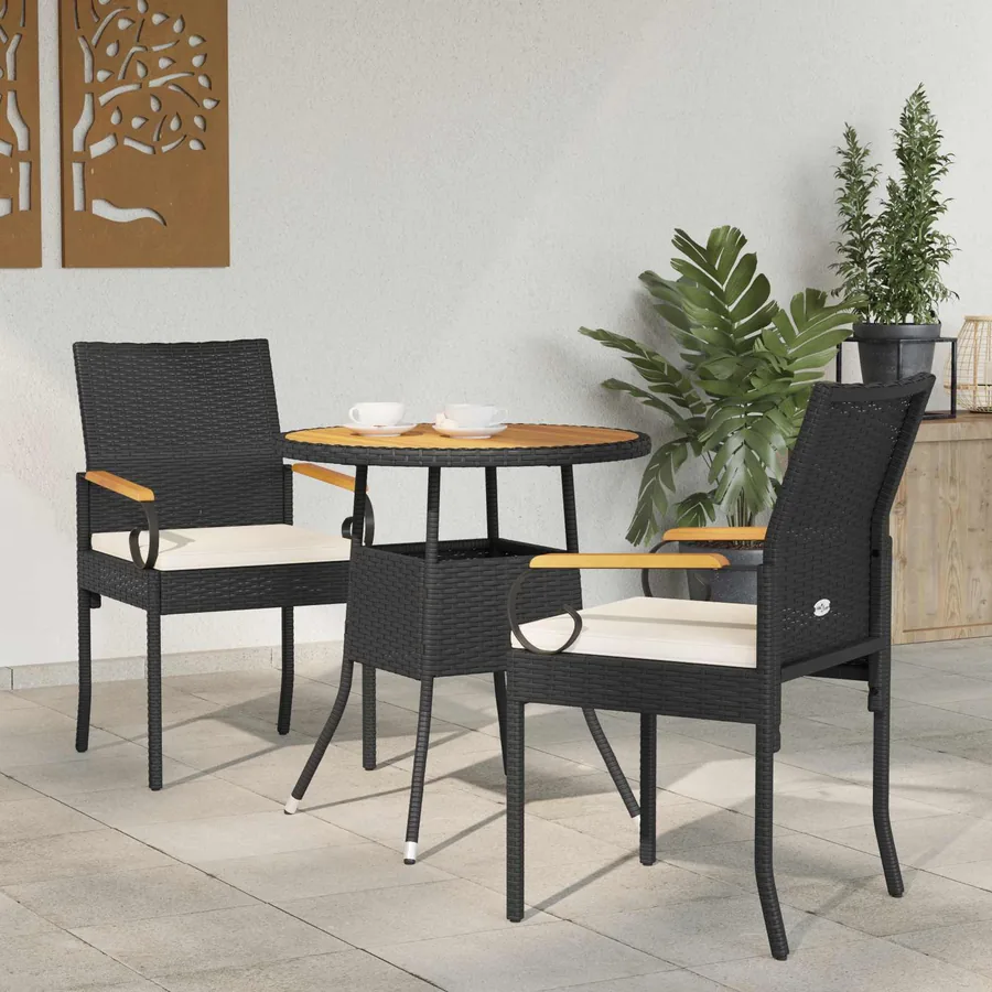 Chaises de jardin avec coussin 2 pcs Noir et blanc crème