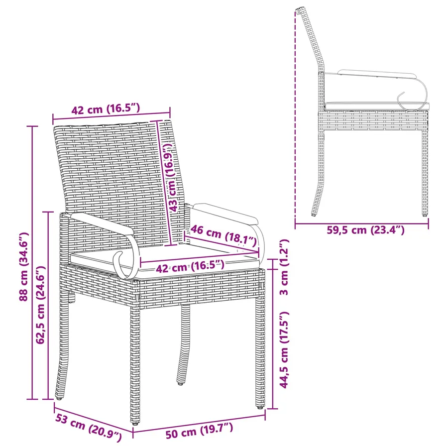 Chaises de jardin avec coussin 2 pcs Noir et blanc crème - 14