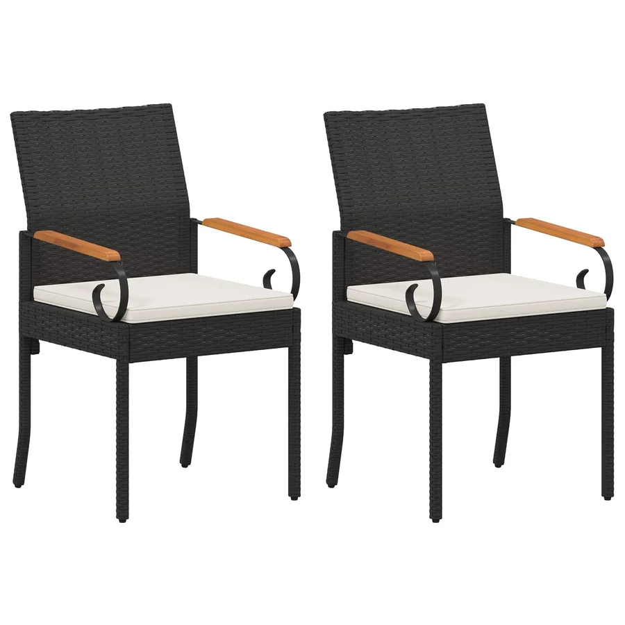 Chaises de jardin avec coussin 2 pcs Noir et blanc crème - 2