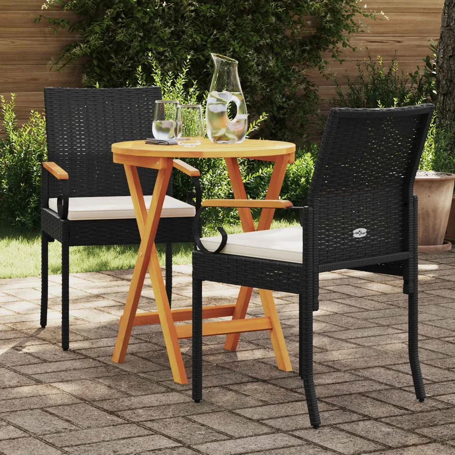Chaises de jardin avec coussin 2 pcs Noir et blanc crème - 3
