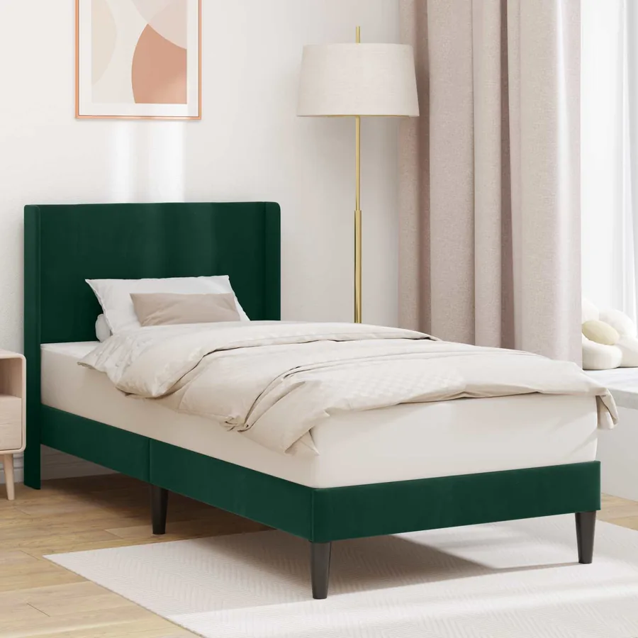 Cadre de lit avec tête de lit Vert foncé 100 x 200 cm Velours
