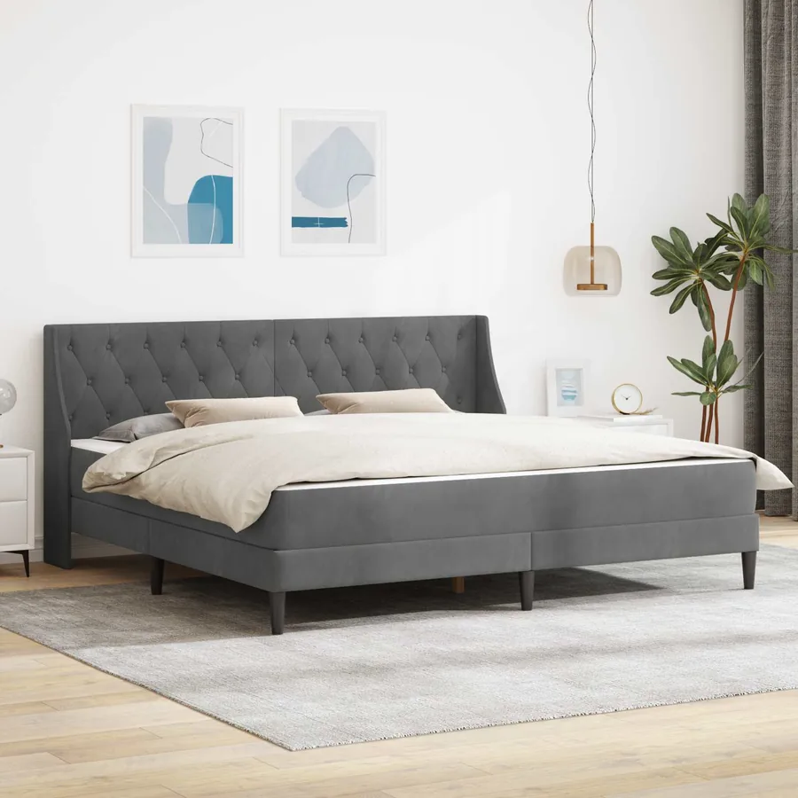 Cadre de lit avec matelas Gris foncé 180 x 200 cm Velours
