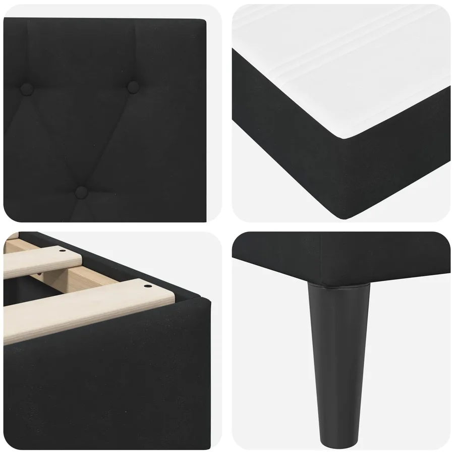 Cadre de lit avec matelas Noir 180 x 200 cm Velours - 9