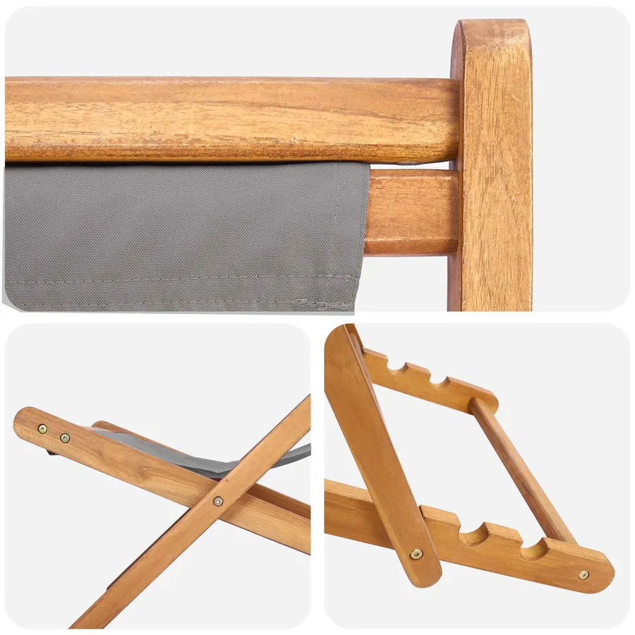 Chaise de plage Gris clair Bois de teck massif - 6