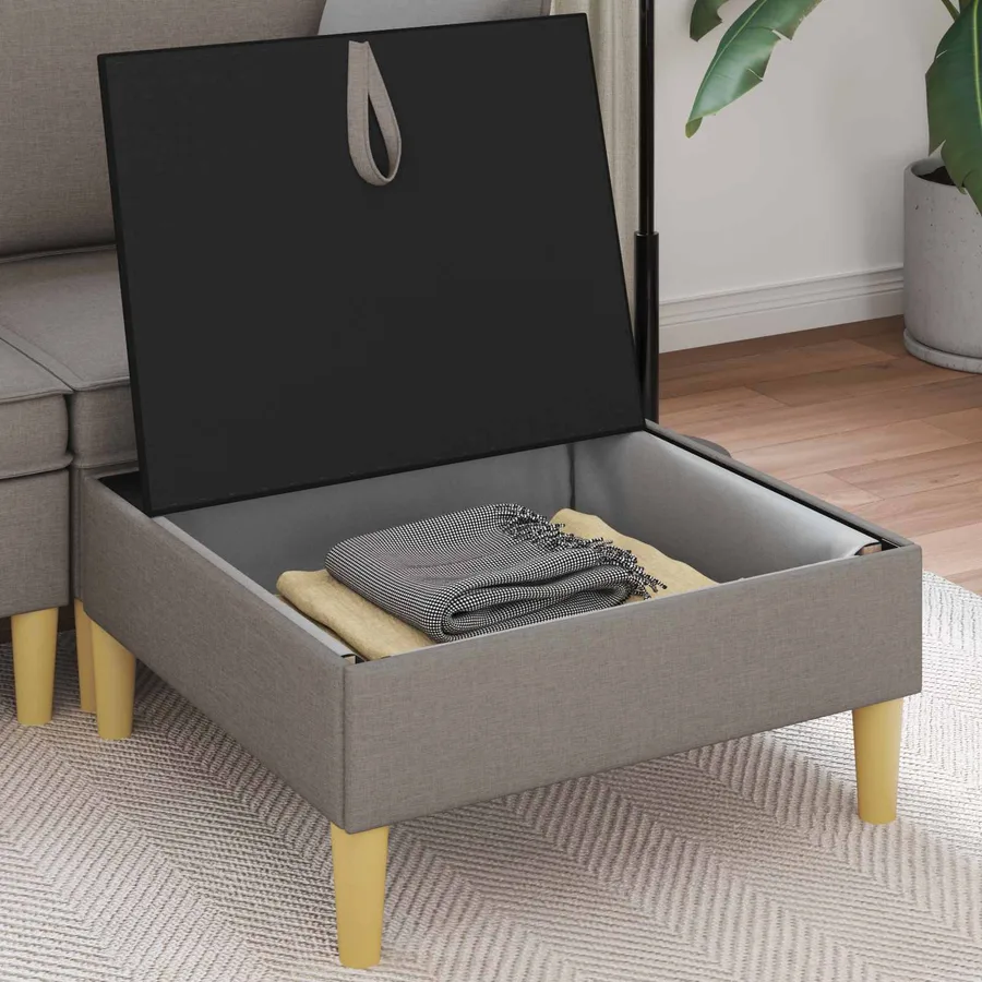 Pouf avec Rangement Taupe Tissu - 3