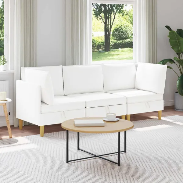 Canapé modulaire avec rangement 3 pcs Blanc Tissu