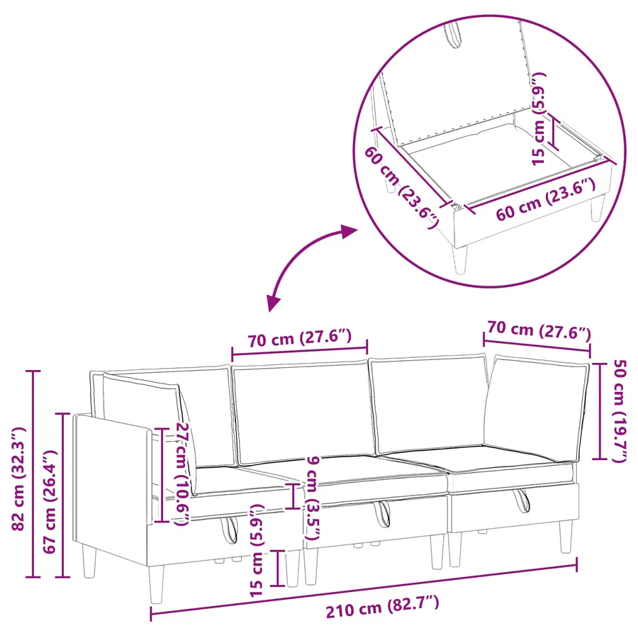 Canapé modulaire avec rangement 3 pcs Blanc Tissu - 13