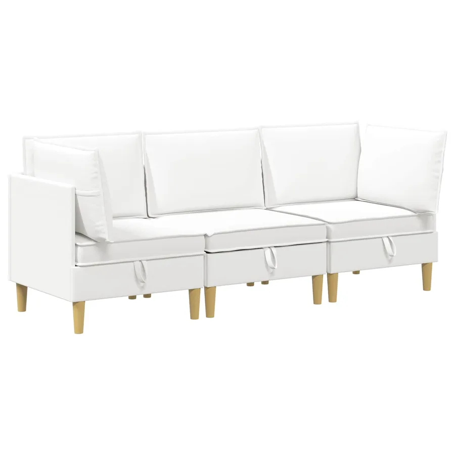 Canapé modulaire avec rangement 3 pcs Blanc Tissu - 2