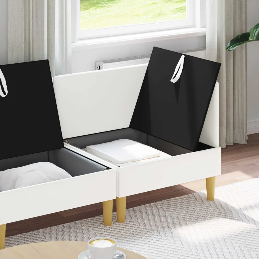 Canapé modulaire avec rangement 3 pcs Blanc Tissu - 3