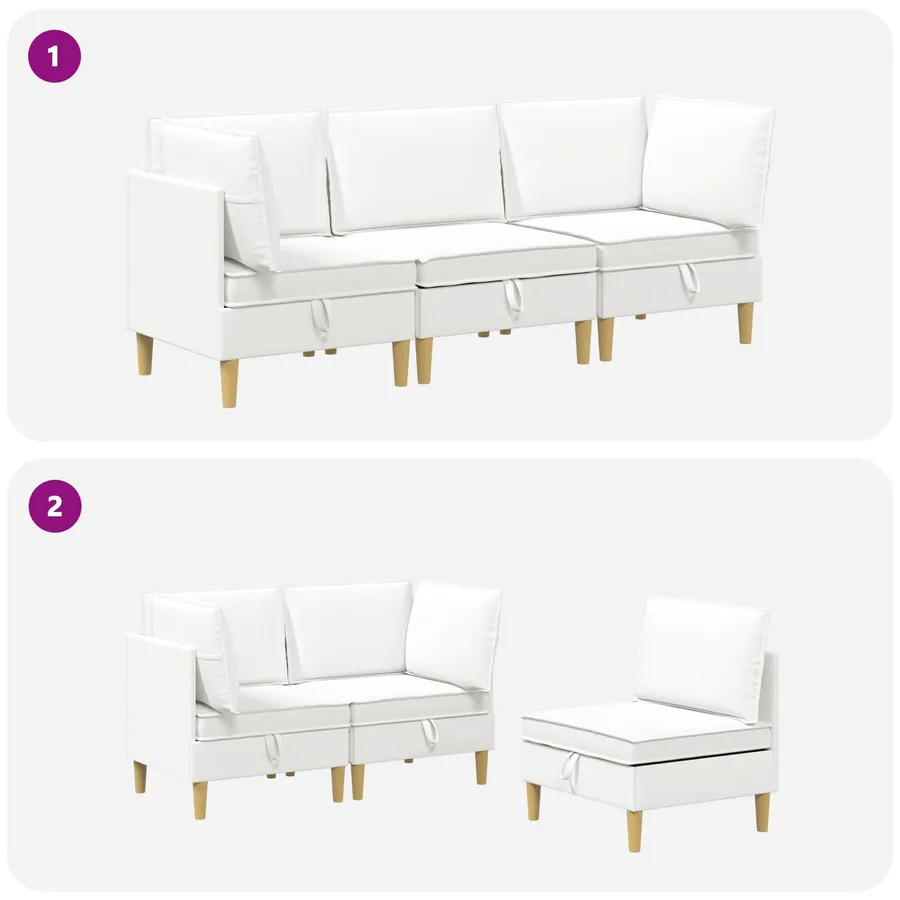 Canapé modulaire avec rangement 3 pcs Blanc Tissu - 8