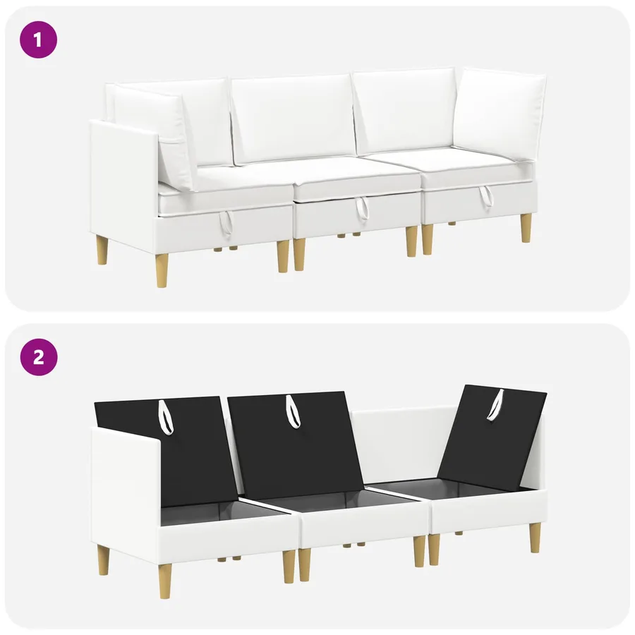 Canapé modulaire avec rangement 3 pcs Blanc Tissu - 9