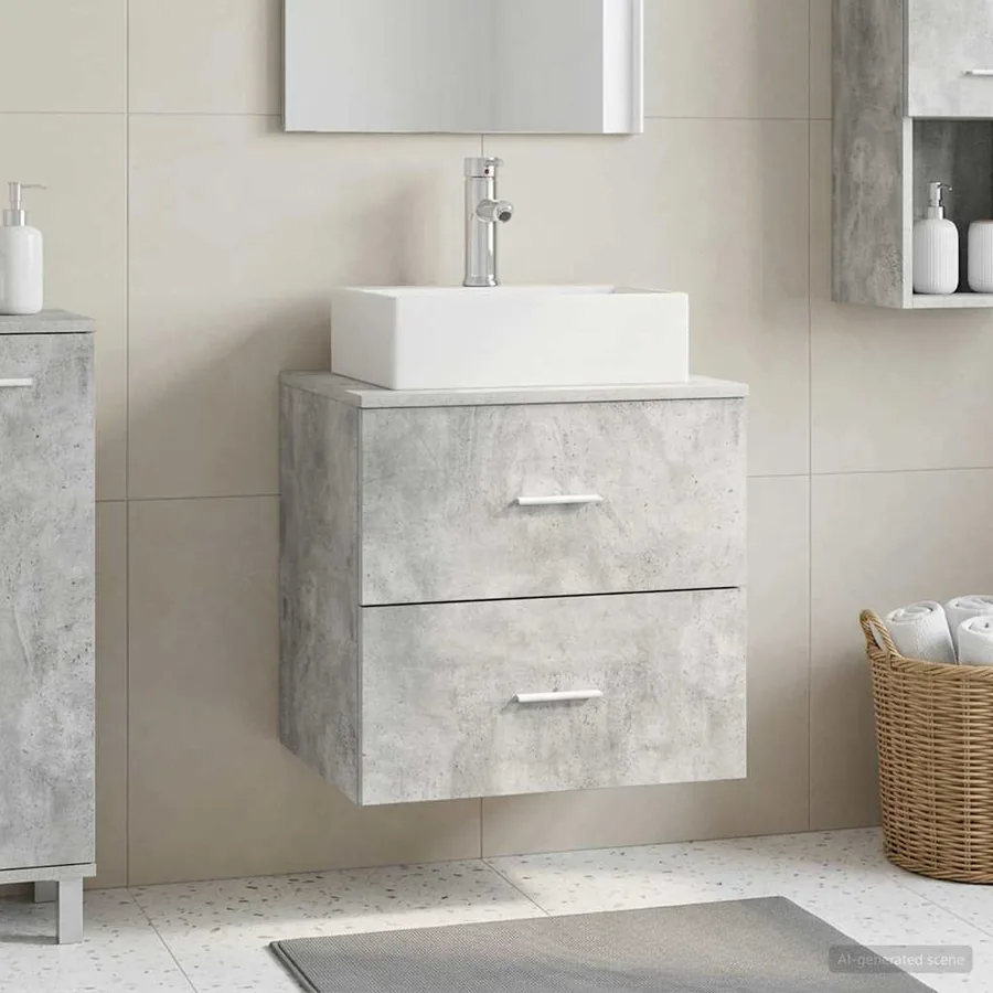 Vanité de lavabo mural Gris béton 49,5 x 41 x 62,5 cm