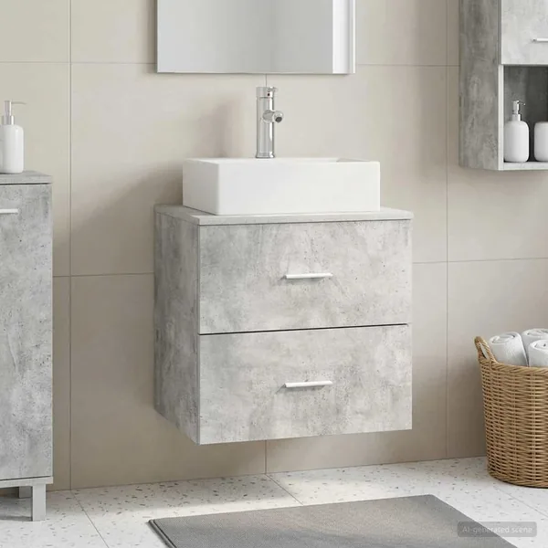 Vanité de lavabo mural Gris béton 49,5 x 41 x 62,5 cm