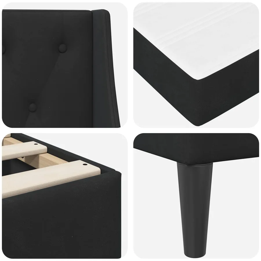 Cadre de lit avec matelas Noir 90 x 190 cm Velours - 9