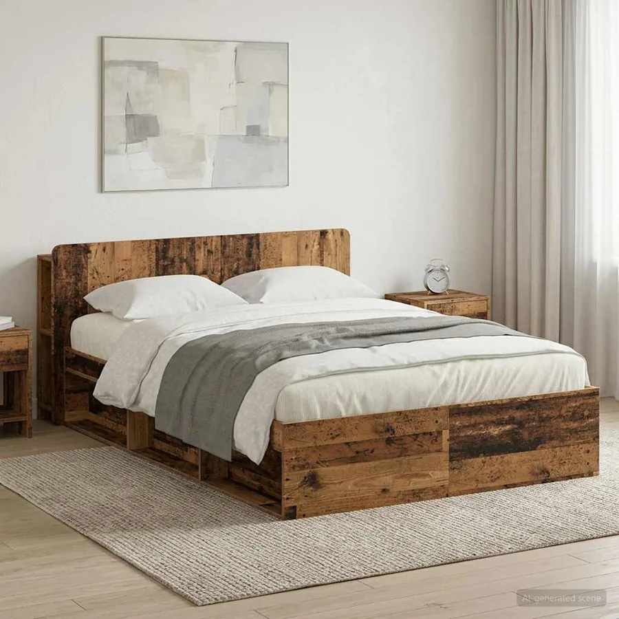Cadre de lit avec rangement Bois ancien 140 x 200 cm