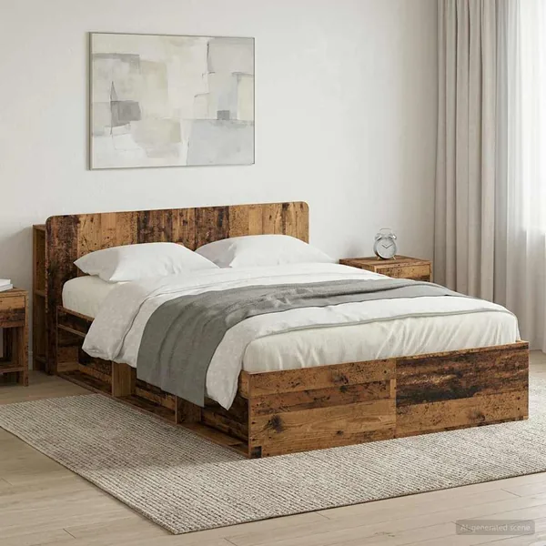 Cadre de lit avec rangement Bois ancien 140 x 200 cm