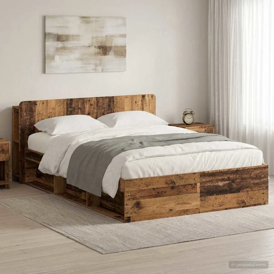 Cadre de lit avec rangement Bois ancien 140 x 190 cm