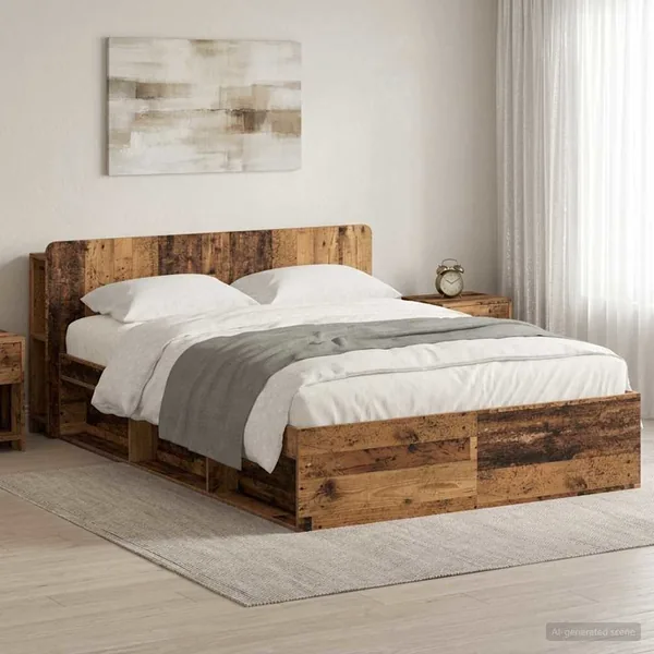 Cadre de lit avec rangement Bois ancien 140 x 190 cm