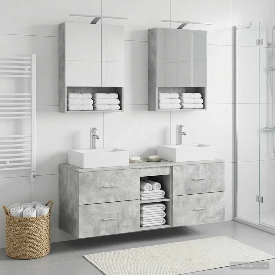 Ensemble de mobilier de salle de bain 5 pcs Gris béton