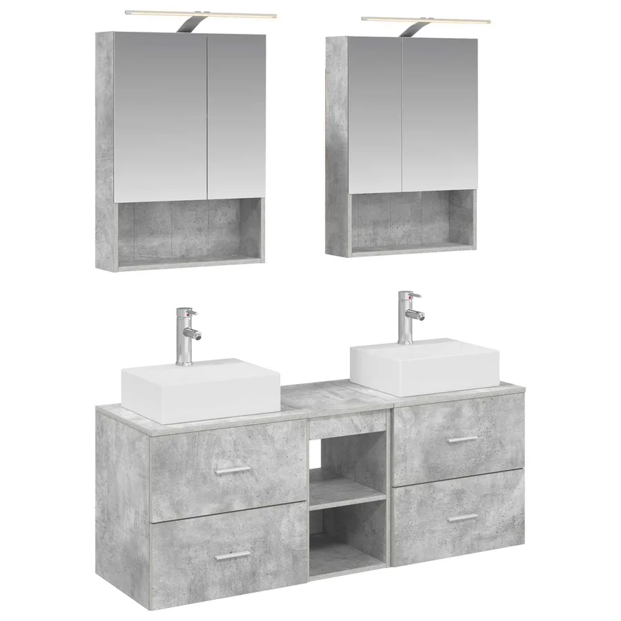 Ensemble de mobilier de salle de bain 5 pcs Gris béton - 2