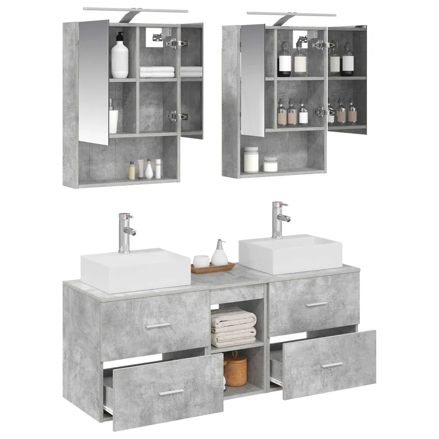 Ensemble de mobilier de salle de bain 5 pcs Gris béton - 3