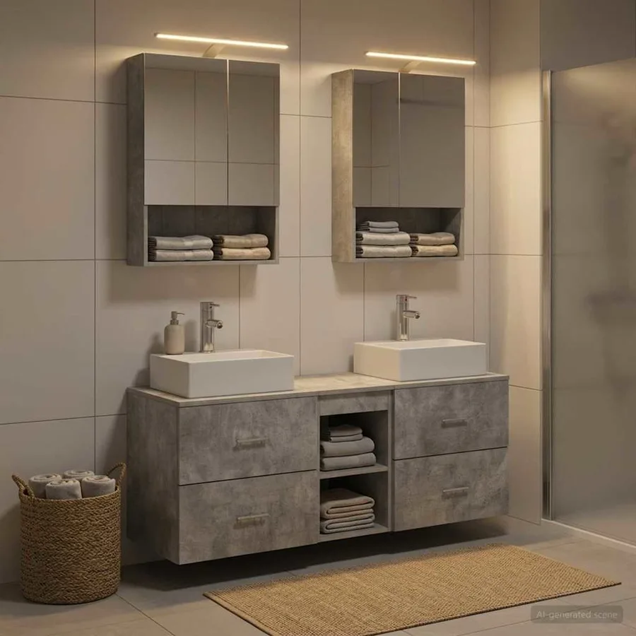 Ensemble de mobilier de salle de bain 5 pcs Gris béton - 4