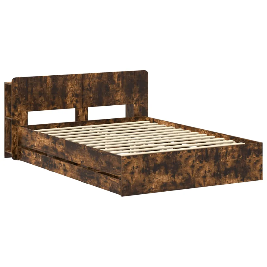 Cadre de lit avec rangement Chêne fumé 135 x 190 cm - 3