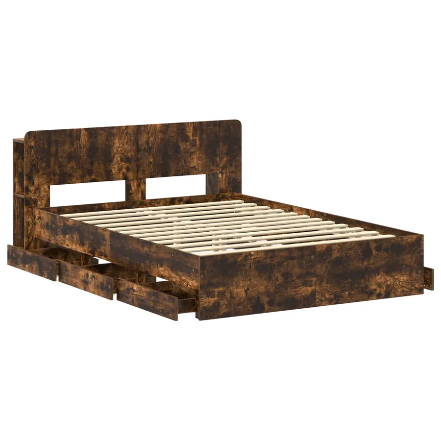 Cadre de lit avec rangement Chêne fumé 135 x 190 cm - 4