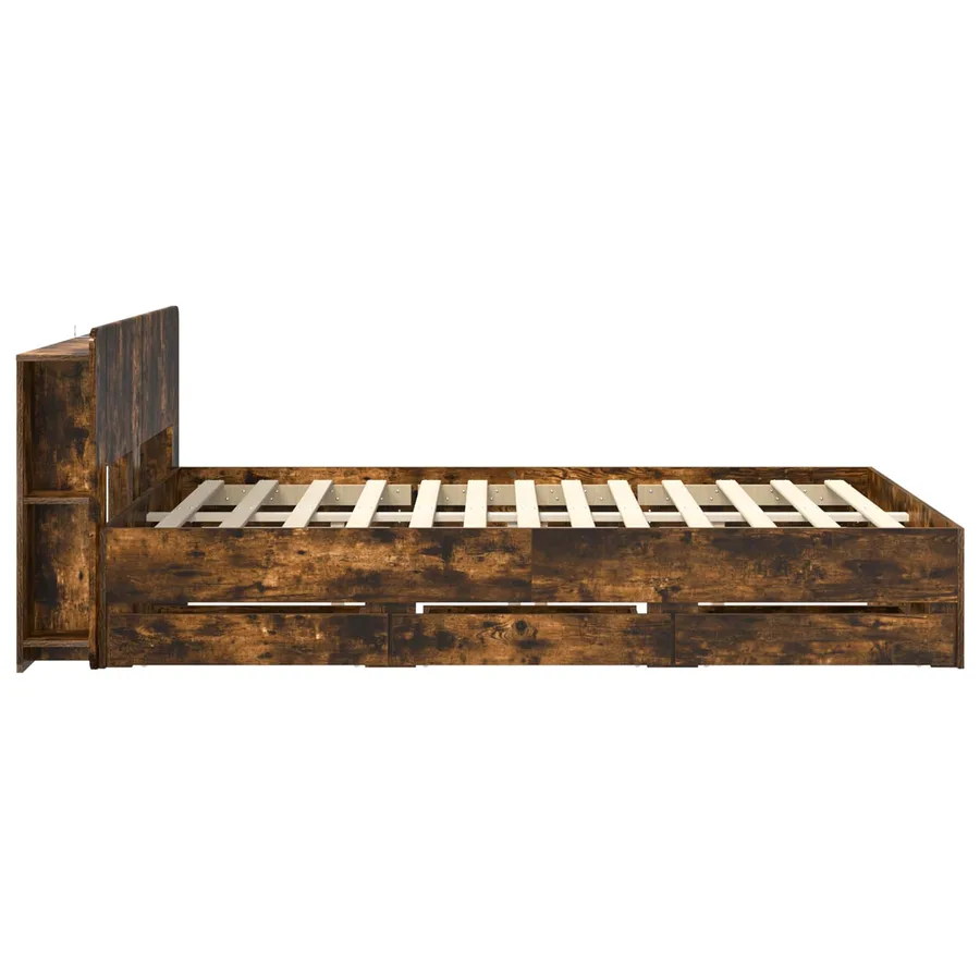 Cadre de lit avec rangement Chêne fumé 135 x 190 cm - 5