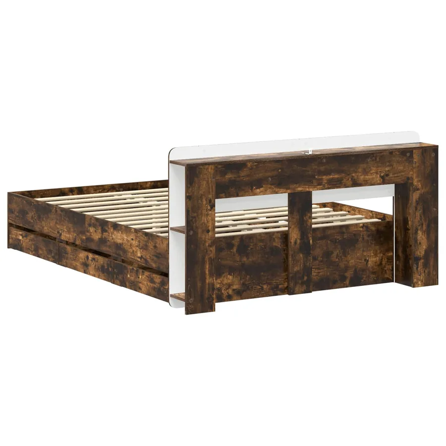 Cadre de lit avec rangement Chêne fumé 135 x 190 cm - 6