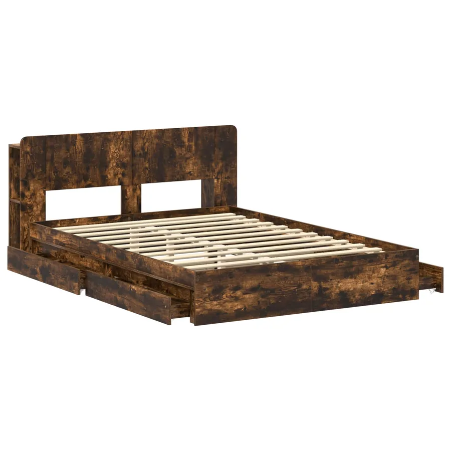 Cadre de lit avec rangement avec tiroir Chêne fumé 135 x 190 cm - 4