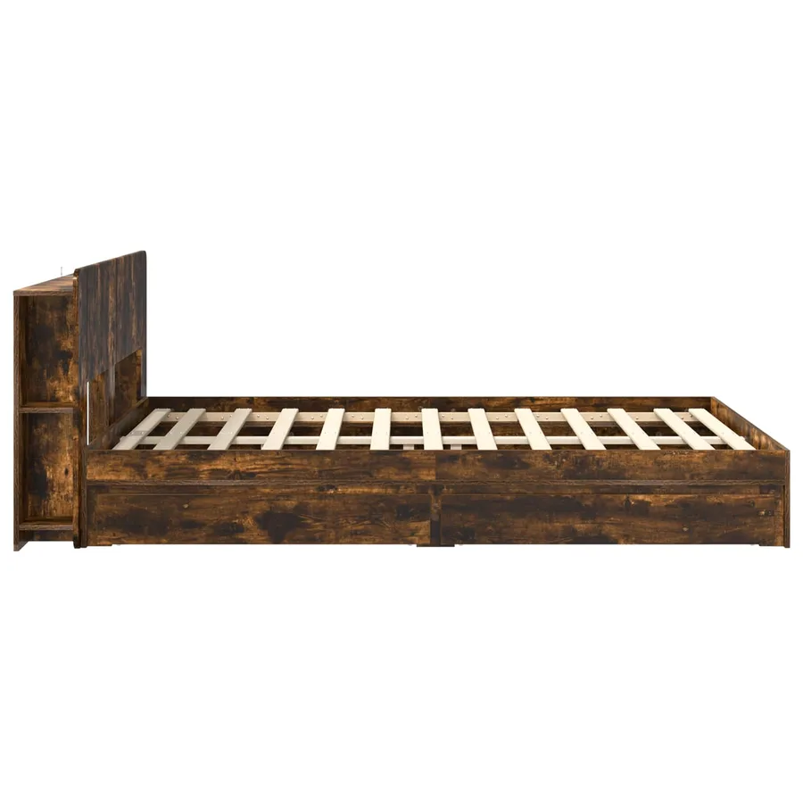 Cadre de lit avec rangement avec tiroir Chêne fumé 135 x 190 cm - 5