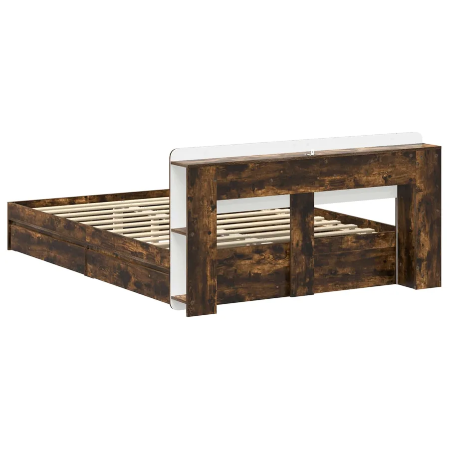 Cadre de lit avec rangement avec tiroir Chêne fumé 135 x 190 cm - 6