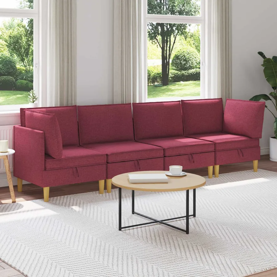 Canapé modulaire avec rangement 4 pcs Bordeaux Tissu