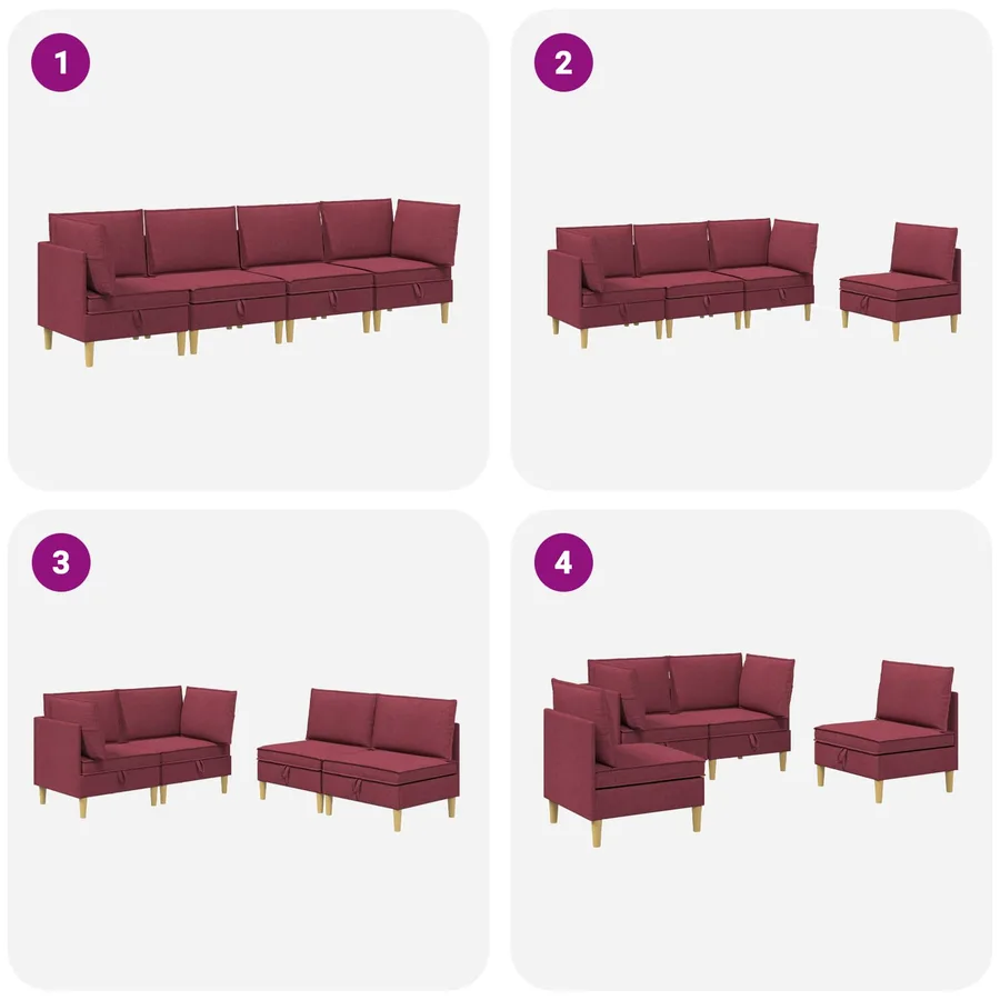Canapé modulaire avec rangement 4 pcs Bordeaux Tissu - 8