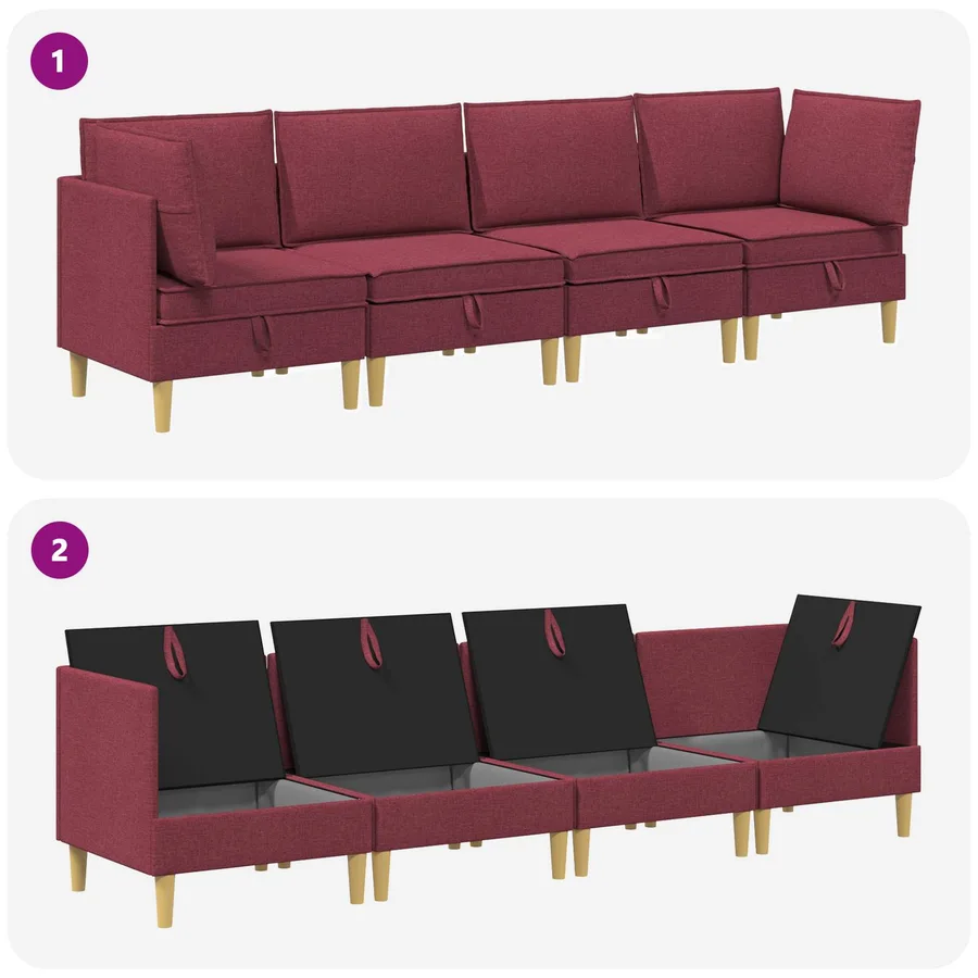 Canapé modulaire avec rangement 4 pcs Bordeaux Tissu - 9