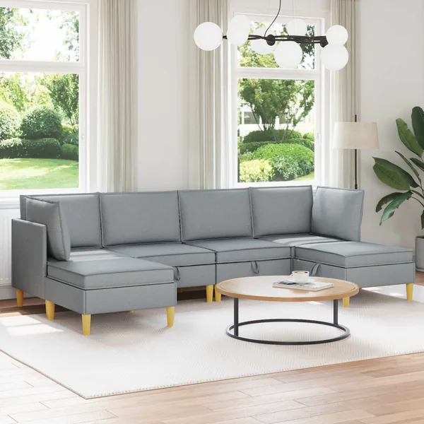 Canapé modulaire avec rangement 6 pcs Gris clair Tissu