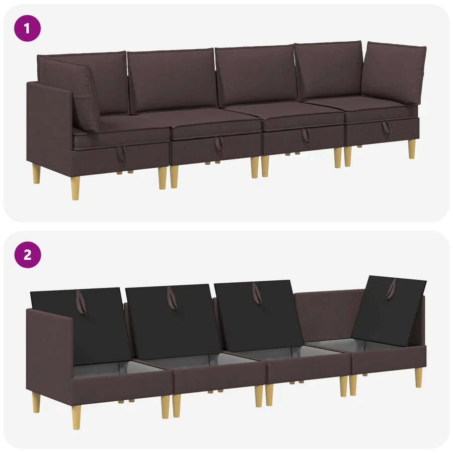 Canapé modulaire avec rangement 4 pcs Marron foncé Tissu - 9