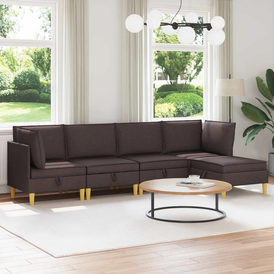 Canapé modulaire avec rangement 5 pcs Marron foncé Tissu