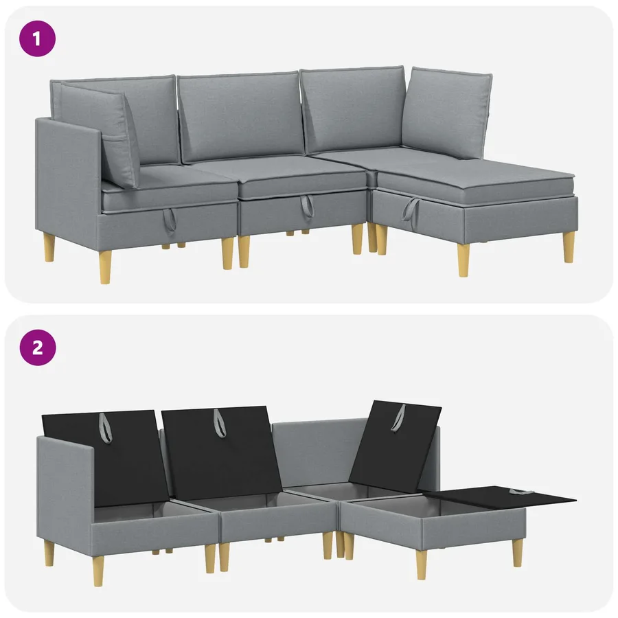 Ensemble de meubles pour le salon 4 pcs Gris clair Tissu - 10