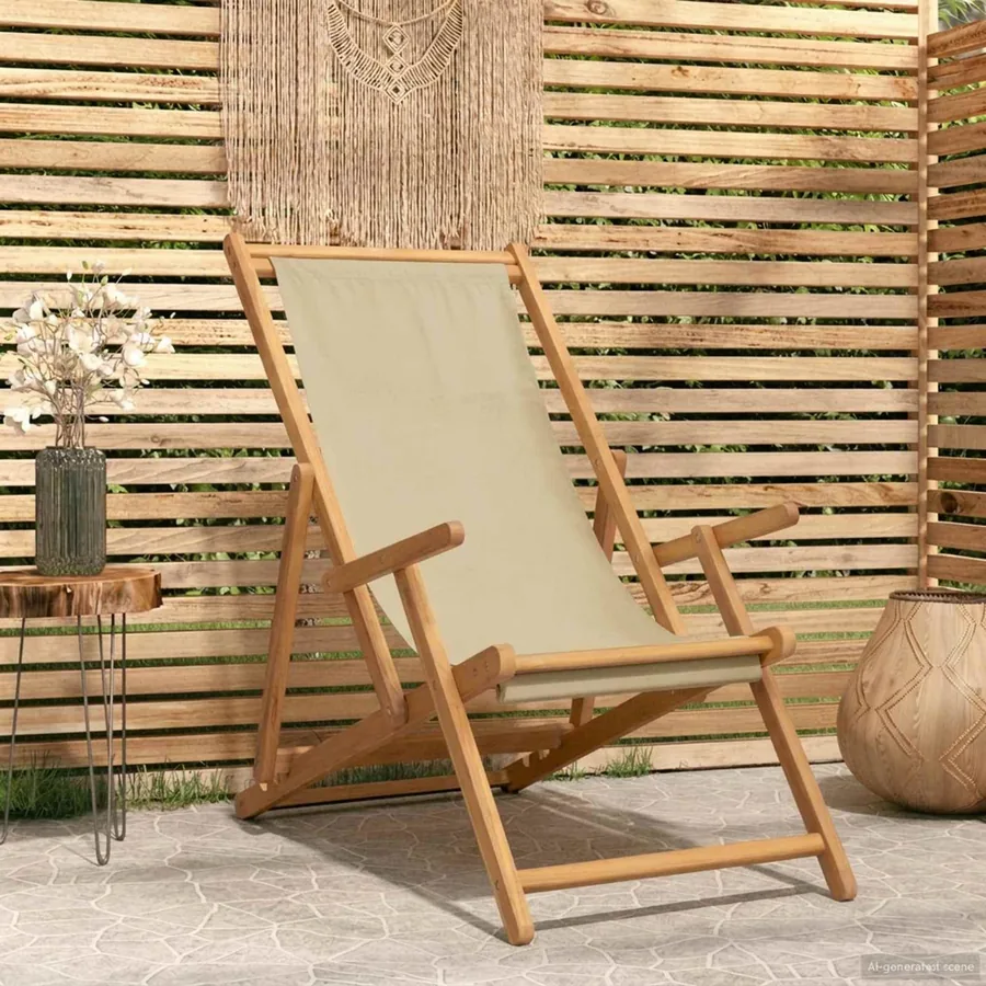 Chaise de plage Beige Bois de teck massif