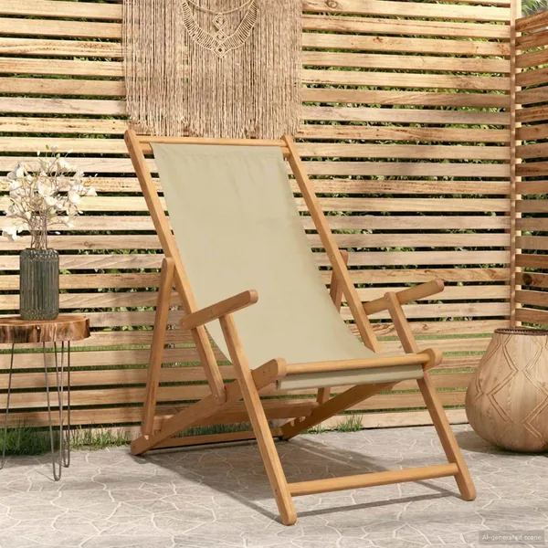 Chaise de plage Beige Bois de teck massif