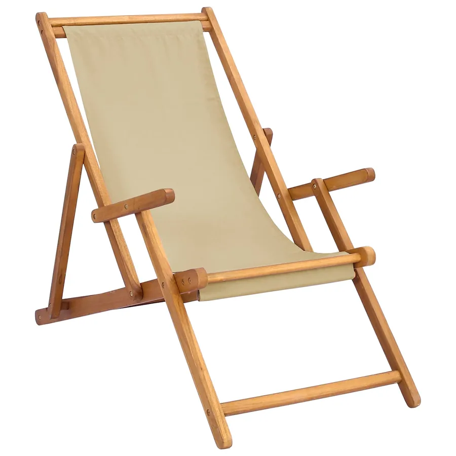 Chaise de plage Beige Bois de teck massif - 2