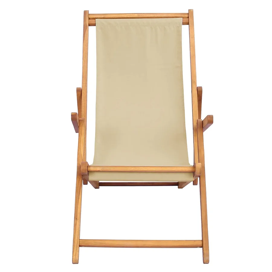 Chaise de plage Beige Bois de teck massif - 3