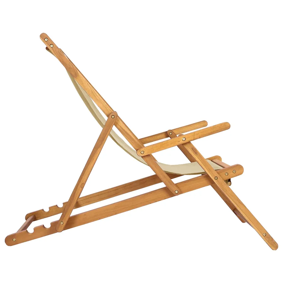 Chaise de plage Beige Bois de teck massif - 4