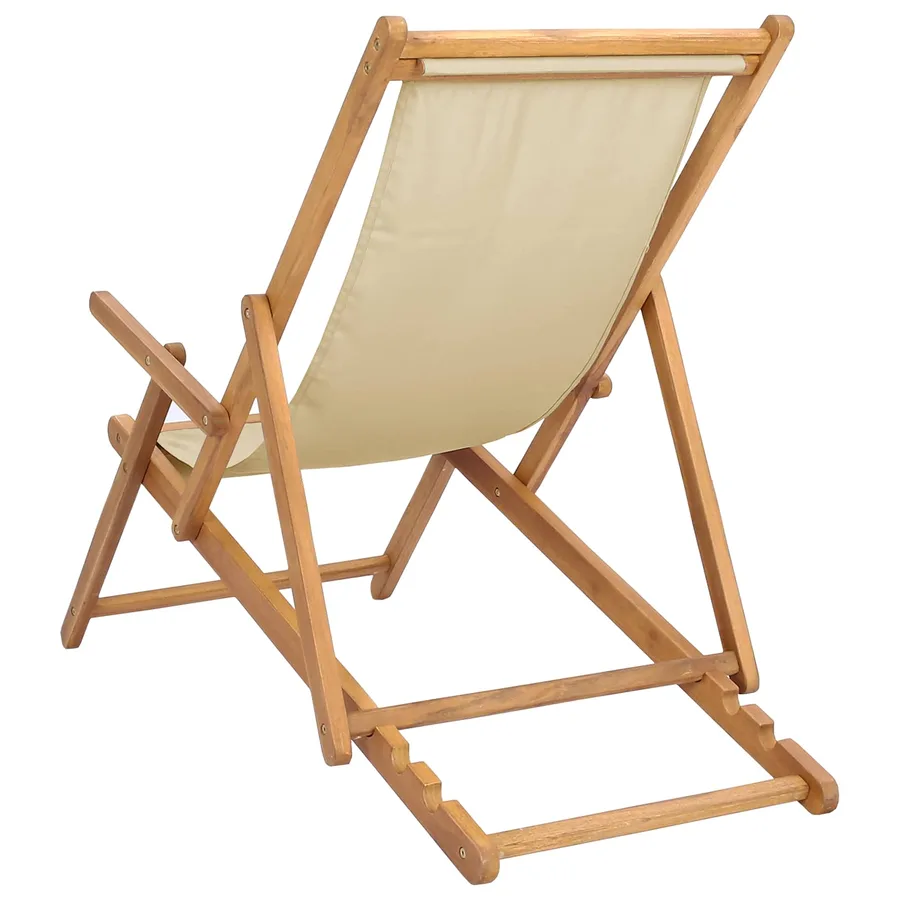 Chaise de plage Beige Bois de teck massif - 5