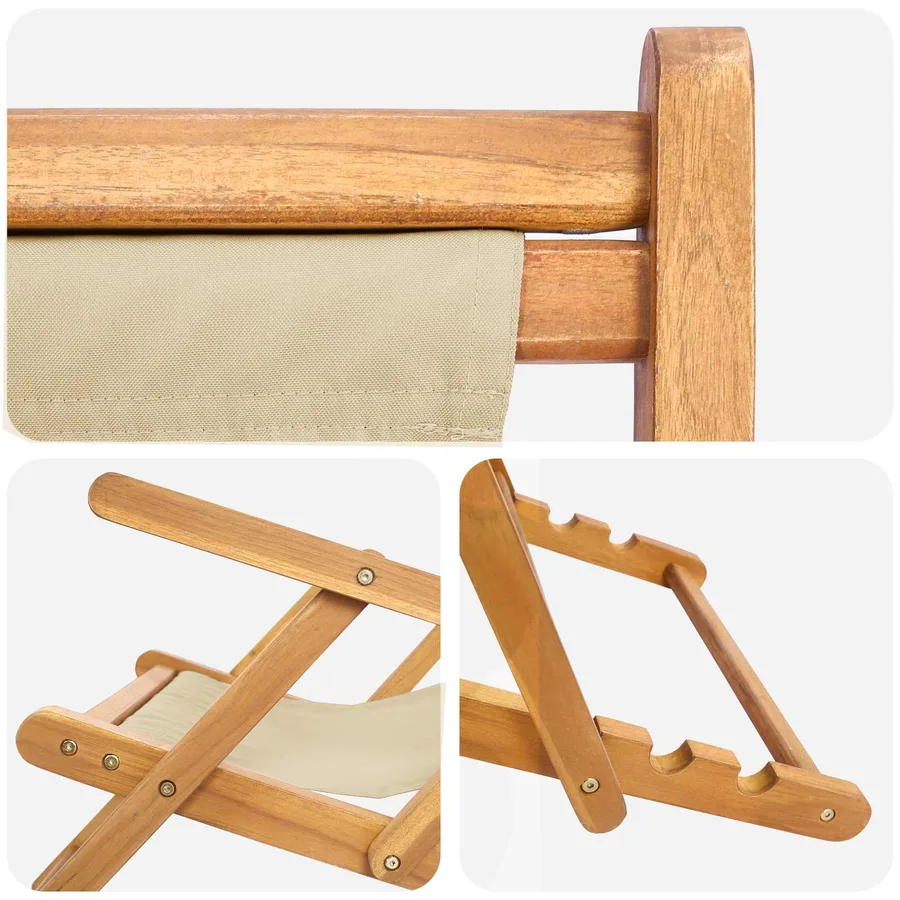 Chaise de plage Beige Bois de teck massif - 6