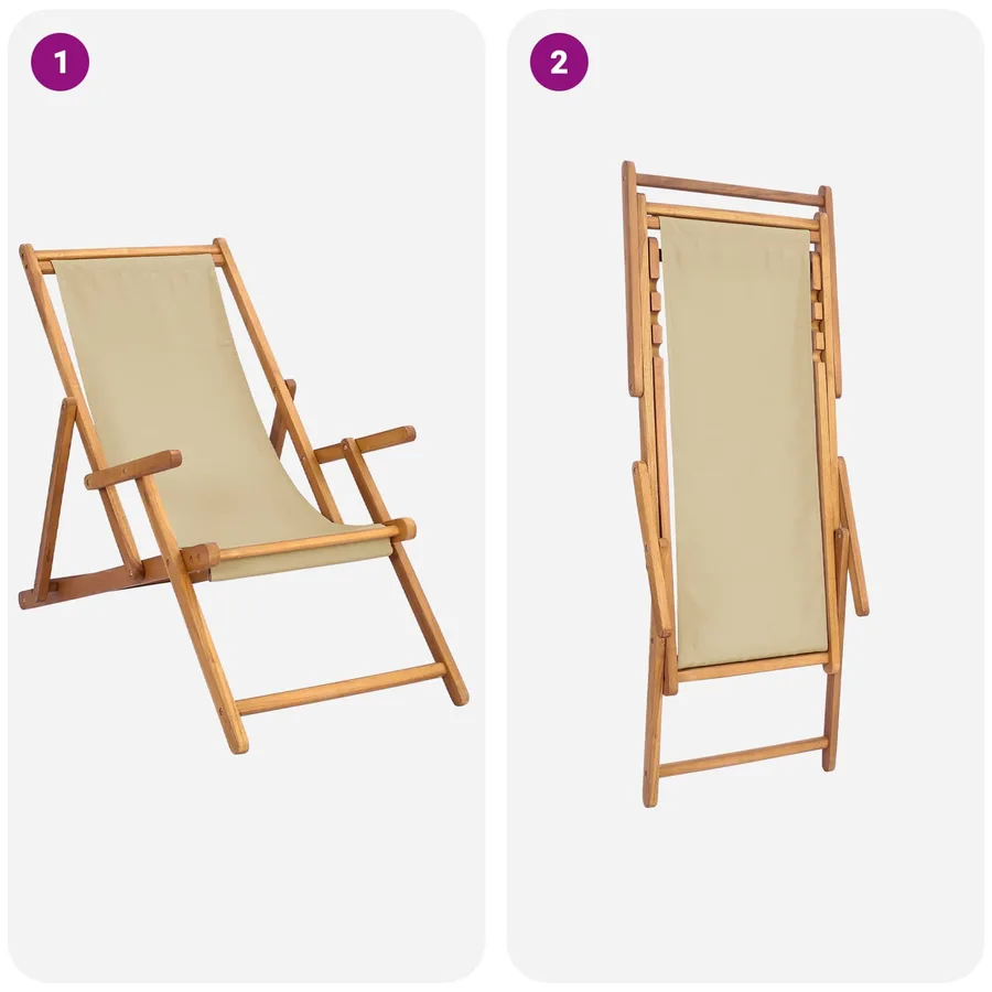 Chaise de plage Beige Bois de teck massif - 7