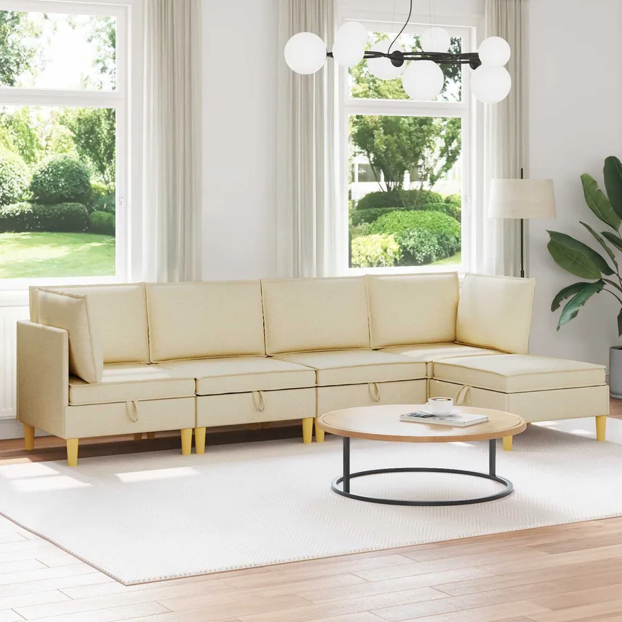 Canapé modulaire avec rangement 5 pcs Crème Tissu